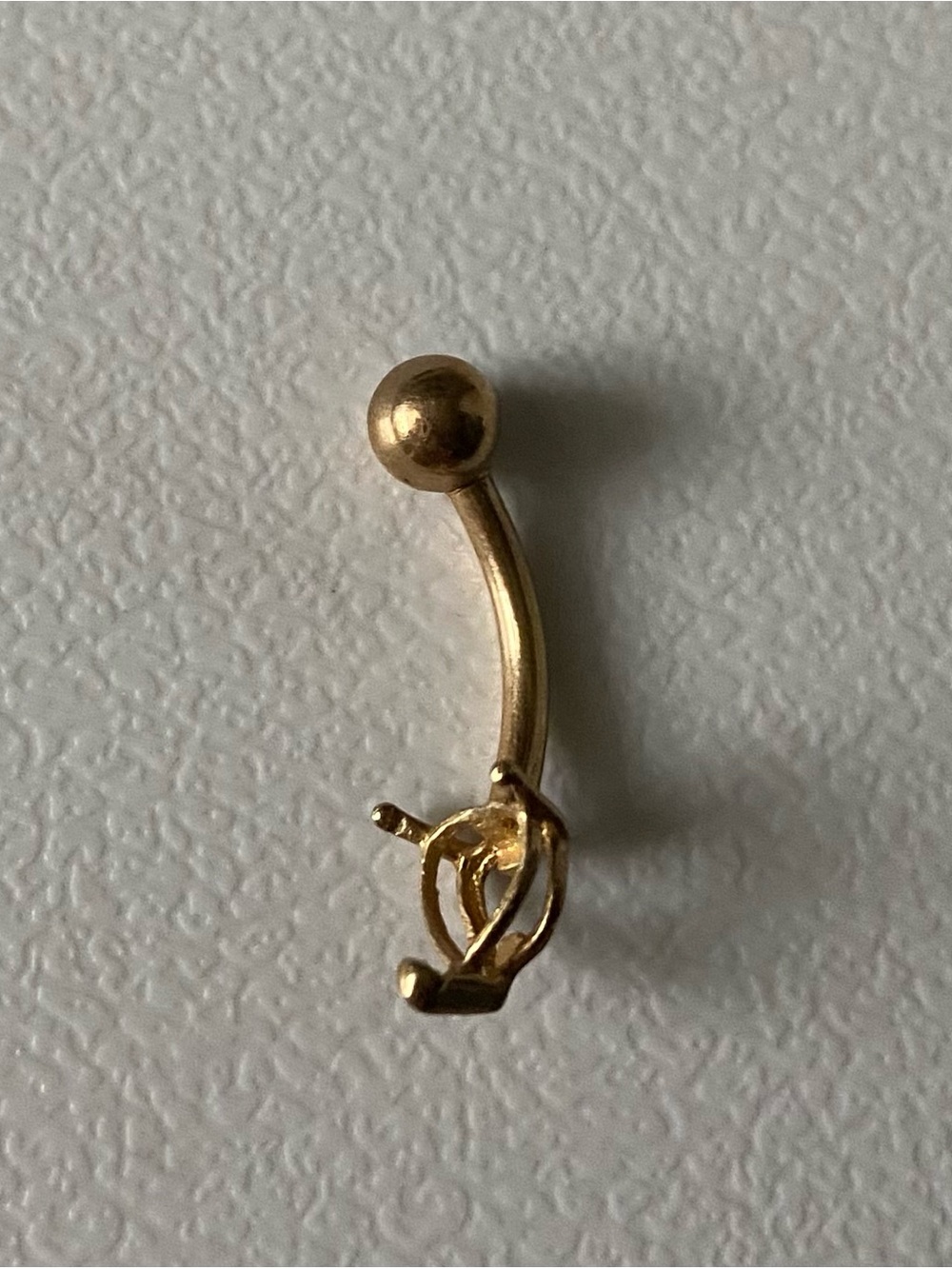 Gold 10K （Marked）Curved Belly Ring with Prong-Set Pendant Accent 0.7g